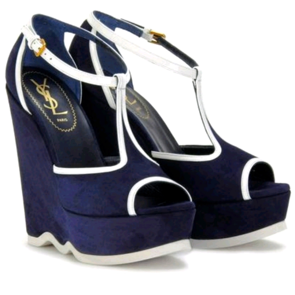 YSL authentic suede navy blue heels